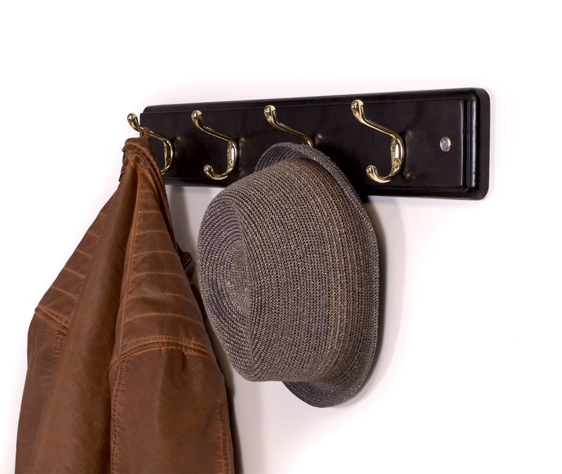 Hat hanging on Black Coat & Hat Hanger with 4 Brass plated hooks