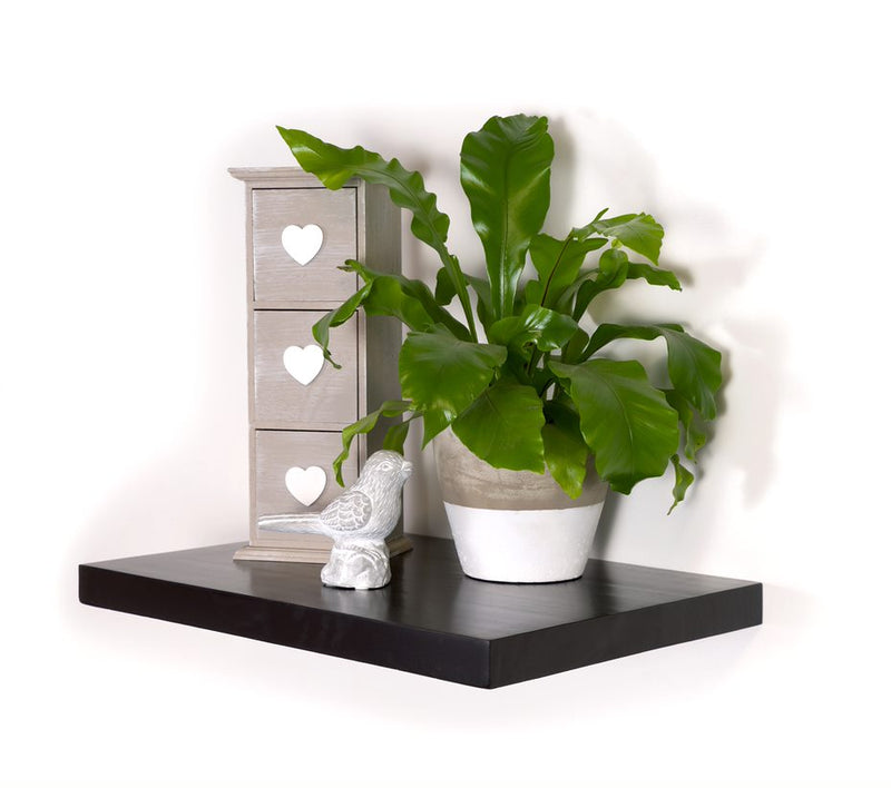 Black Pine Floating Shelf with plant and homeware on top